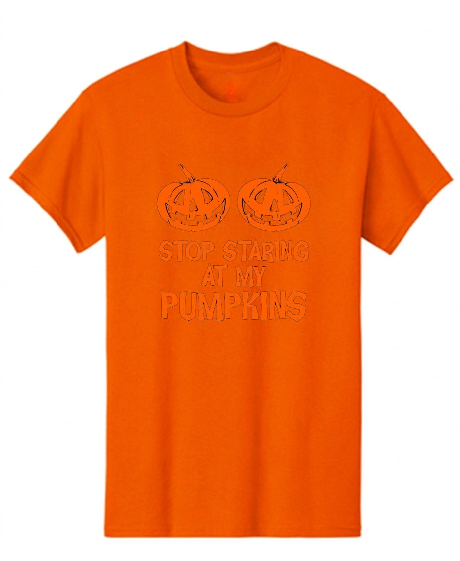 Funny T-Shirts design "Stop Staring At My Pumpkins T-Shirts - Tall Tee"