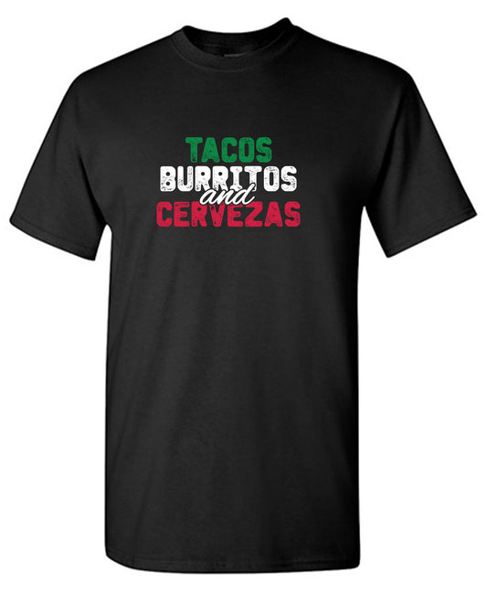 Funny T-Shirts design "Tacos Burritos and Cervezas Funny Tee"