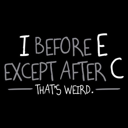 Funny T-Shirts design "I Before E Except After C - That's Weird."