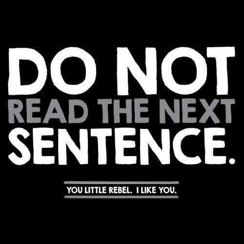 Funny T-Shirts design "Do Not Read the Next Sentence. You Little Rebel. I Like You."