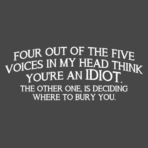 Funny T-Shirts design "Four Of The Five Voices Think You're An Idiot. The Other One Is Deciding Where To Bury You"