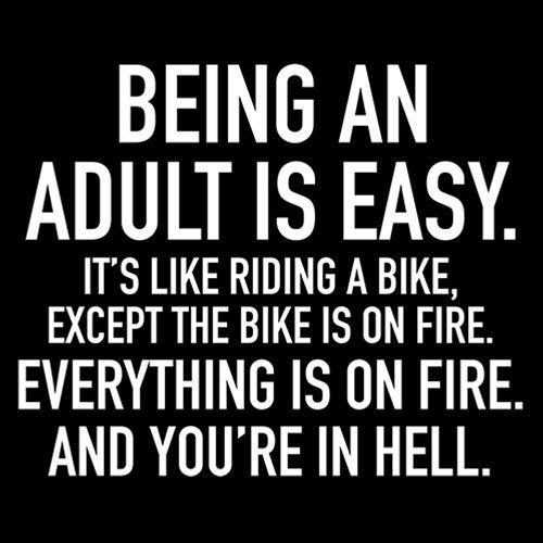 Funny T-Shirts design "Adult Is Easy Like Riding Bike Except The Bike On Fire Everything On Fire In Hell"