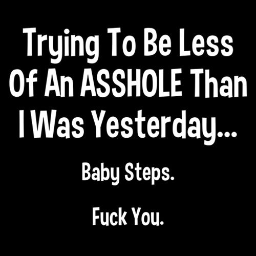 Funny T-Shirts design "Trying To Be Less Of An A**hole Than I Was Yesterday... Baby Steps. F*ck You."