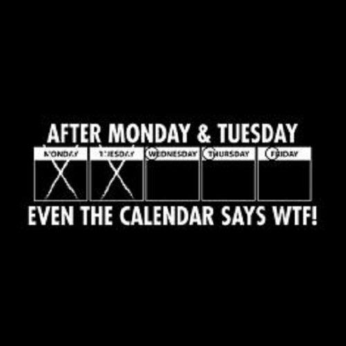 Funny T-Shirts design "After Monday & Tuesday Even The Calender Says WTF"