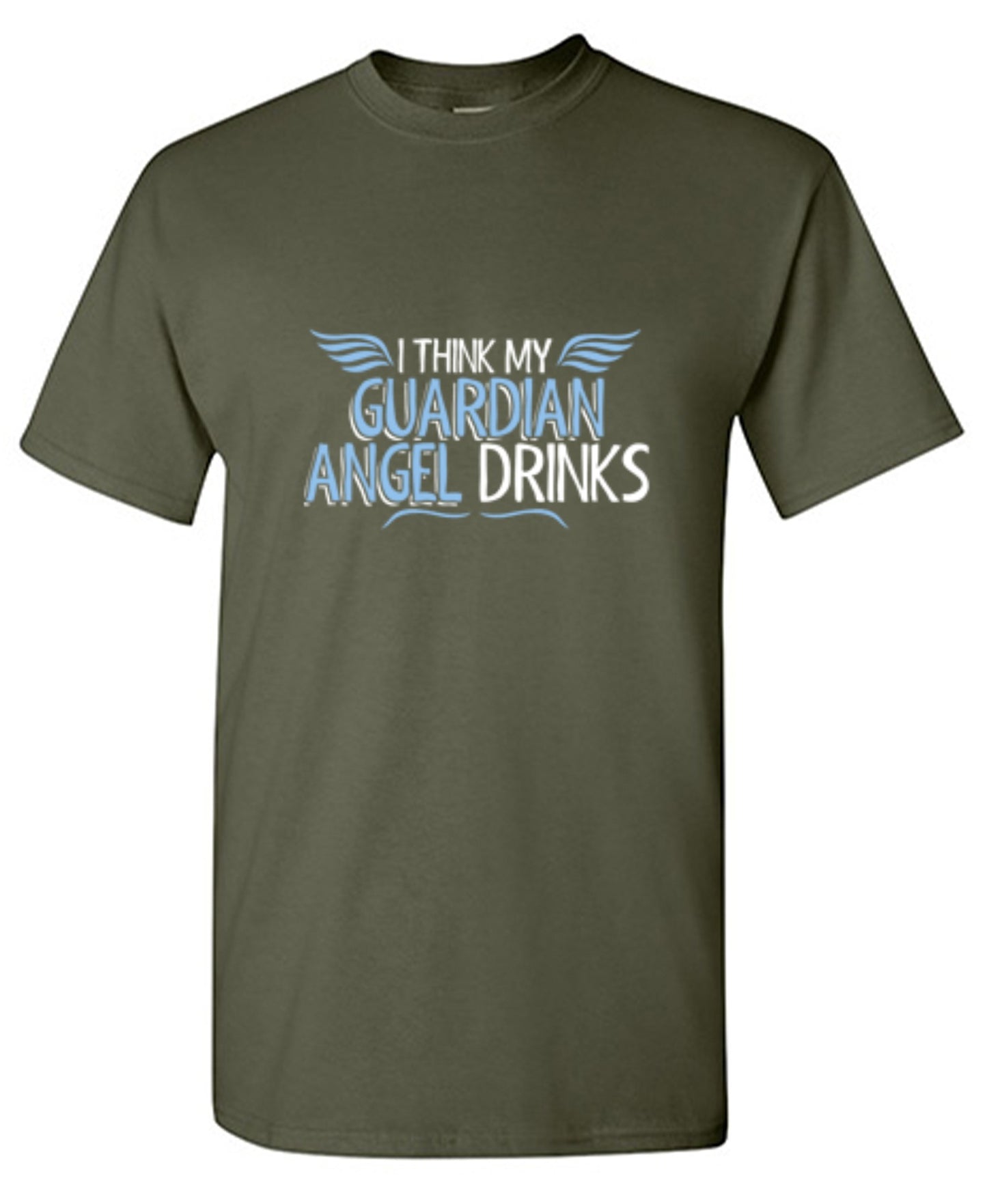 Funny T-Shirts design "I Think My Guardian Angel Drinks"