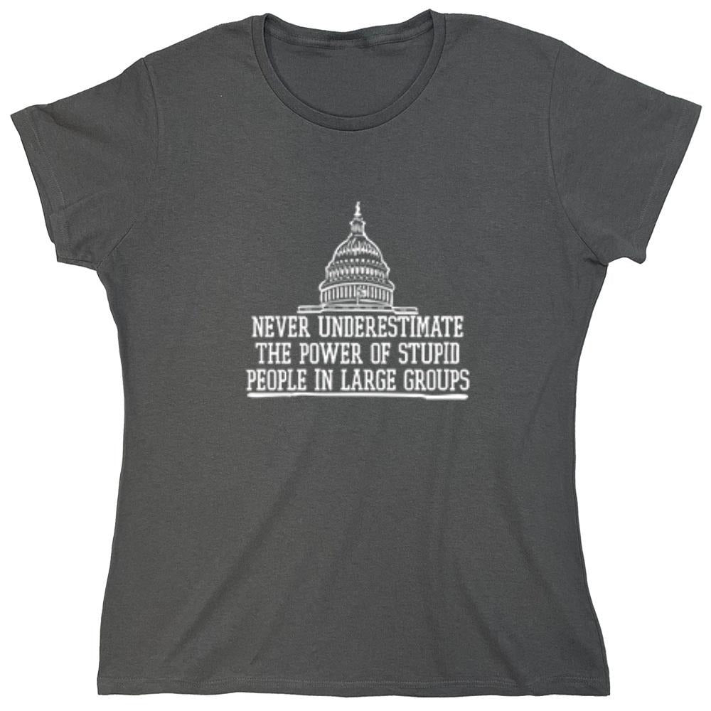 Funny T-Shirts design "Never Underestimate The Power Of Stupid People In Large Groups T-Shirt - Womens"