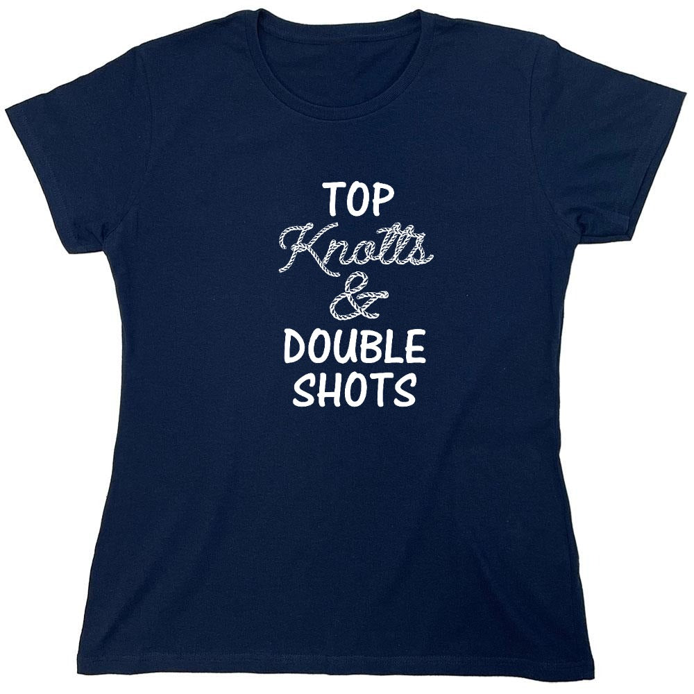 Funny T-Shirts design "Top knotts and double shots - Womens"