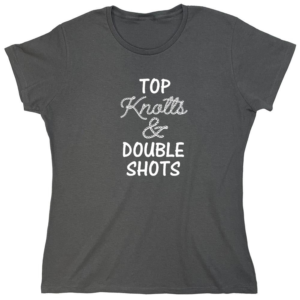 Funny T-Shirts design "Top knotts and double shots - Womens"
