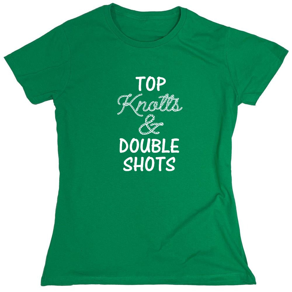 Funny T-Shirts design "Top knotts and double shots - Womens"