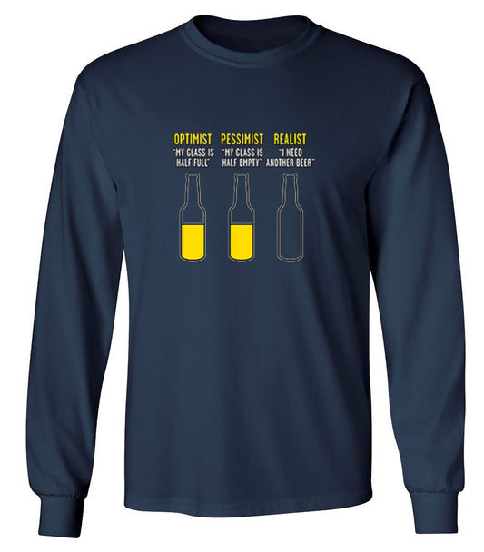 Funny T-Shirts design "Optimist Pessimist Realist T-Shirt - Long Sleeve"