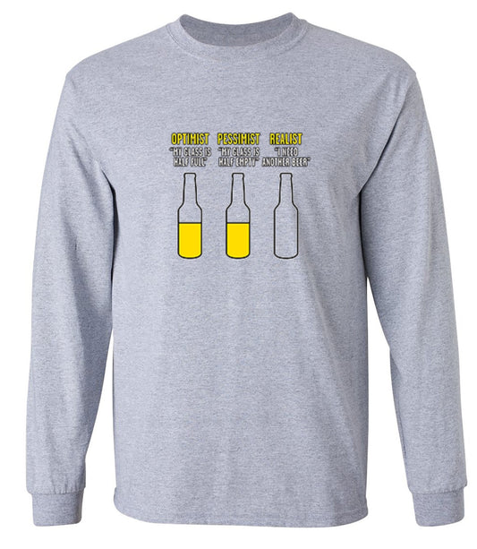 Funny T-Shirts design "Optimist Pessimist Realist T-Shirt - Long Sleeve"