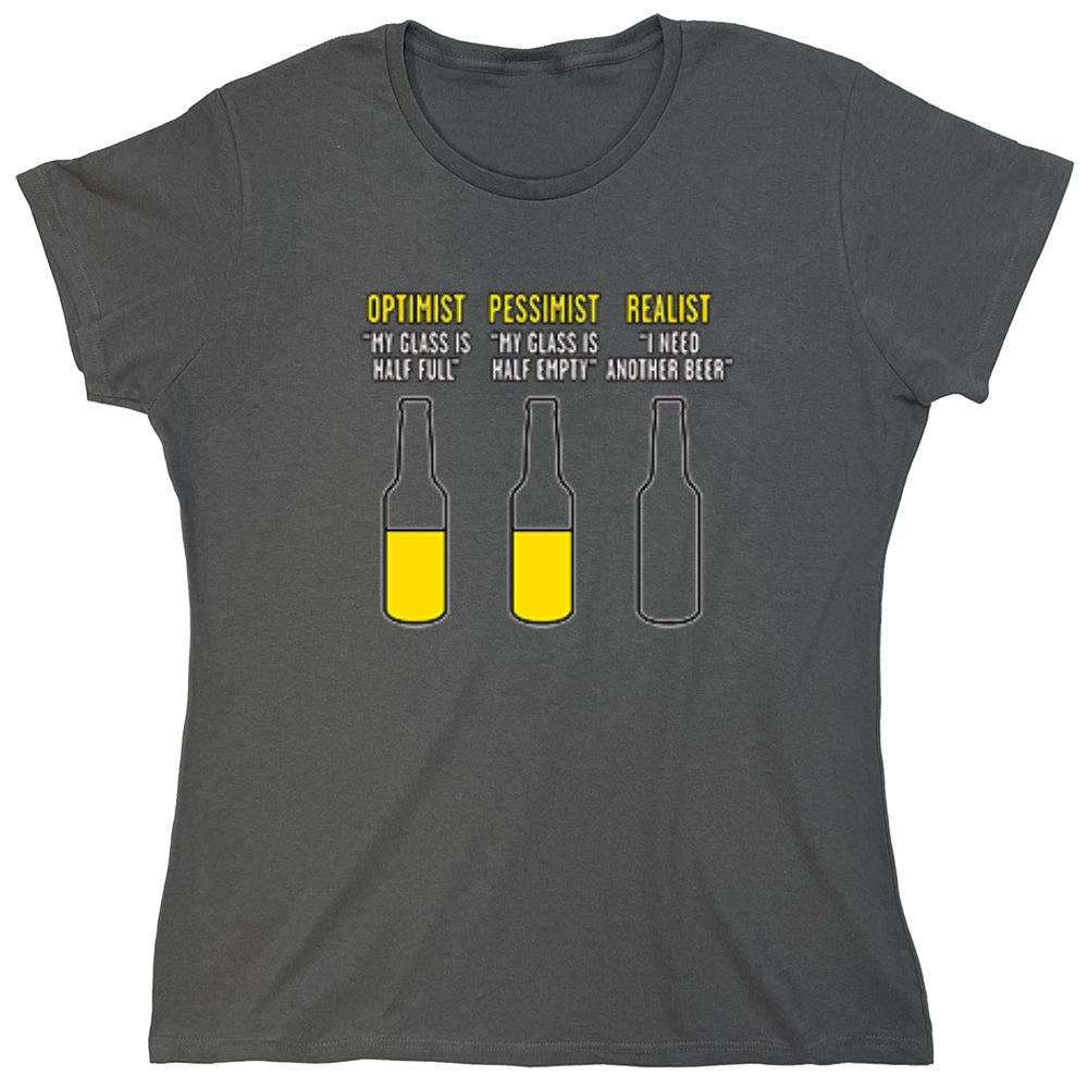 Funny T-Shirts design "Optimist Pessimist Realist T-Shirt - Womens"
