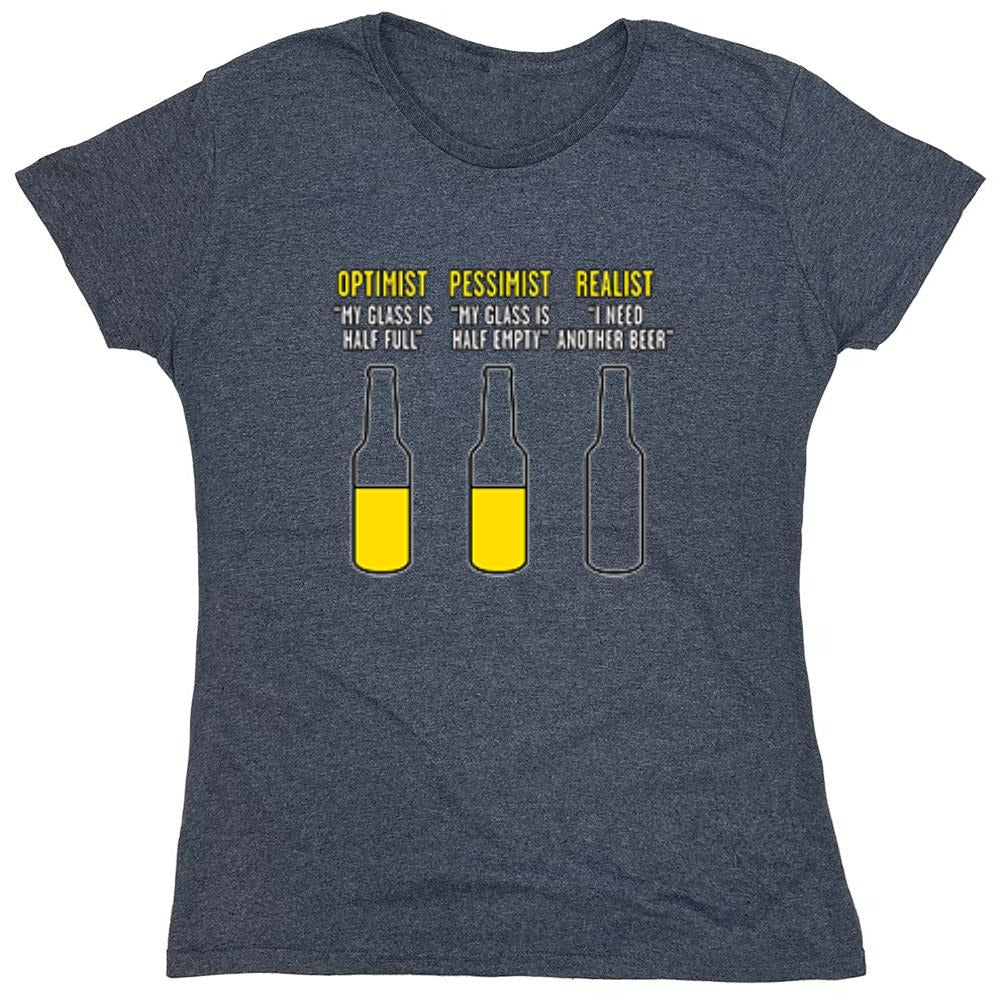 Funny T-Shirts design "Optimist Pessimist Realist T-Shirt - Womens"