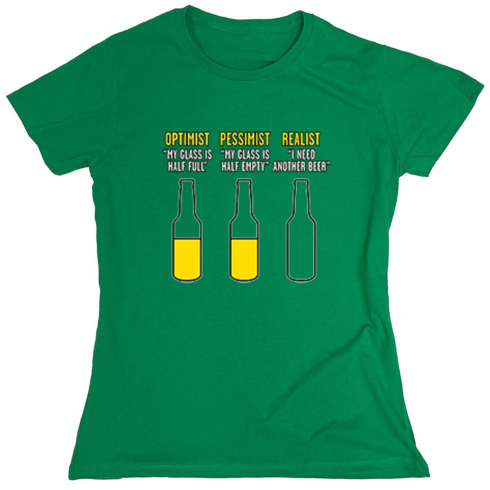 Funny T-Shirts design "Optimist Pessimist Realist T-Shirt - Womens"