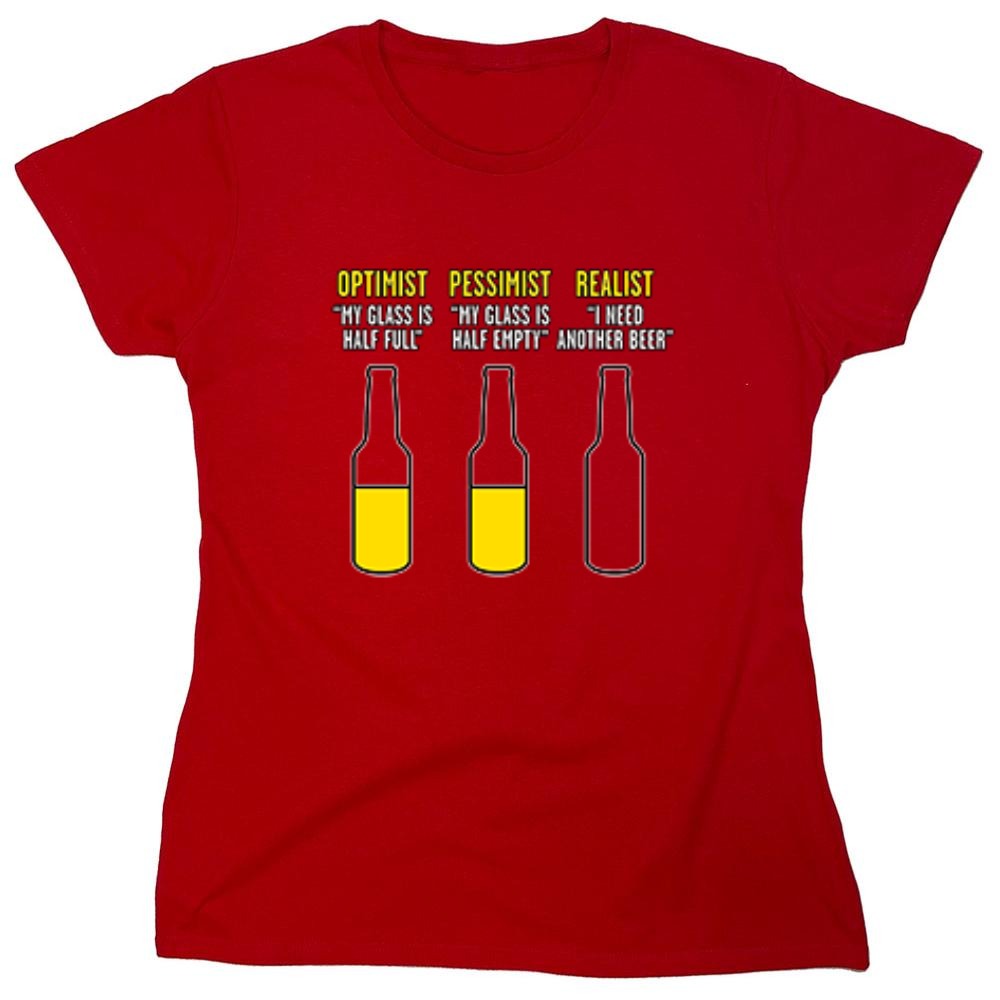 Funny T-Shirts design "Optimist Pessimist Realist T-Shirt - Womens"