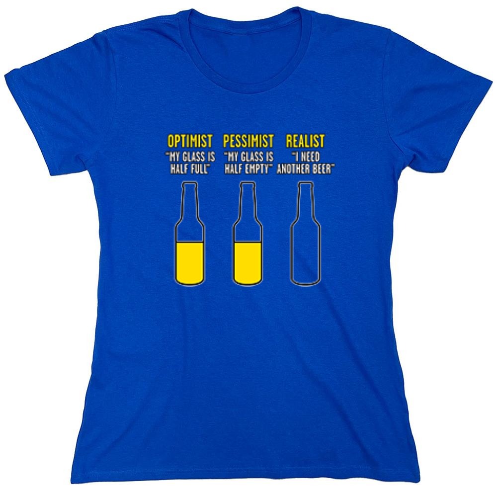 Funny T-Shirts design "Optimist Pessimist Realist T-Shirt - Womens"