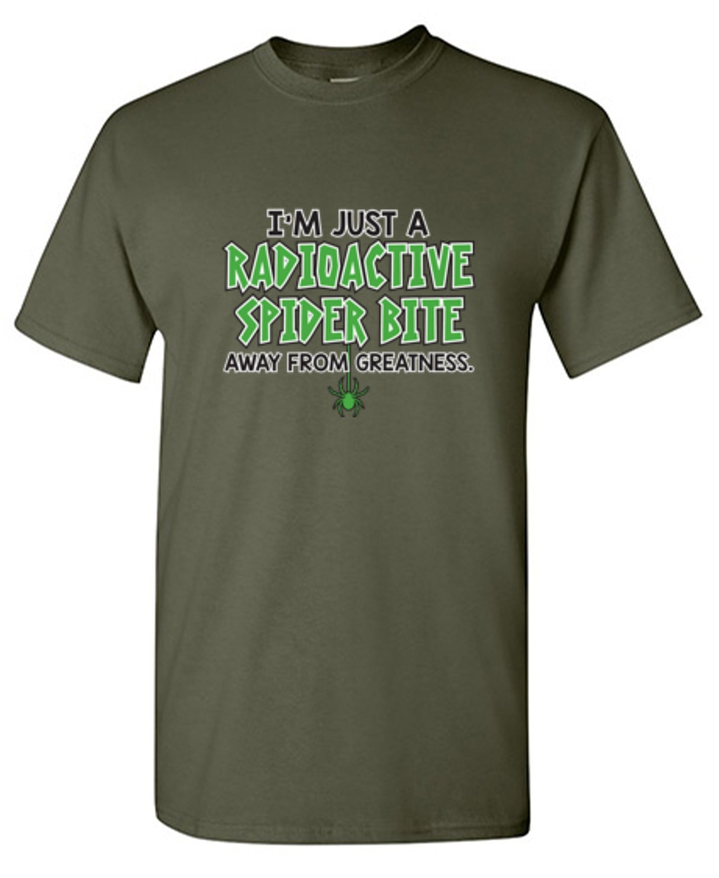 Funny T-Shirts design "I'm Just A Radioactive Spider Bite Away From Greatness"
