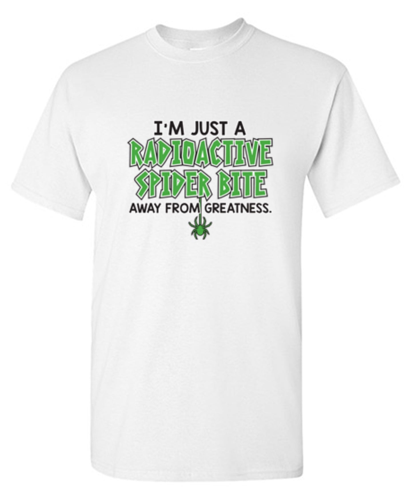 Funny T-Shirts design "I'm Just A Radioactive Spider Bite Away From Greatness"