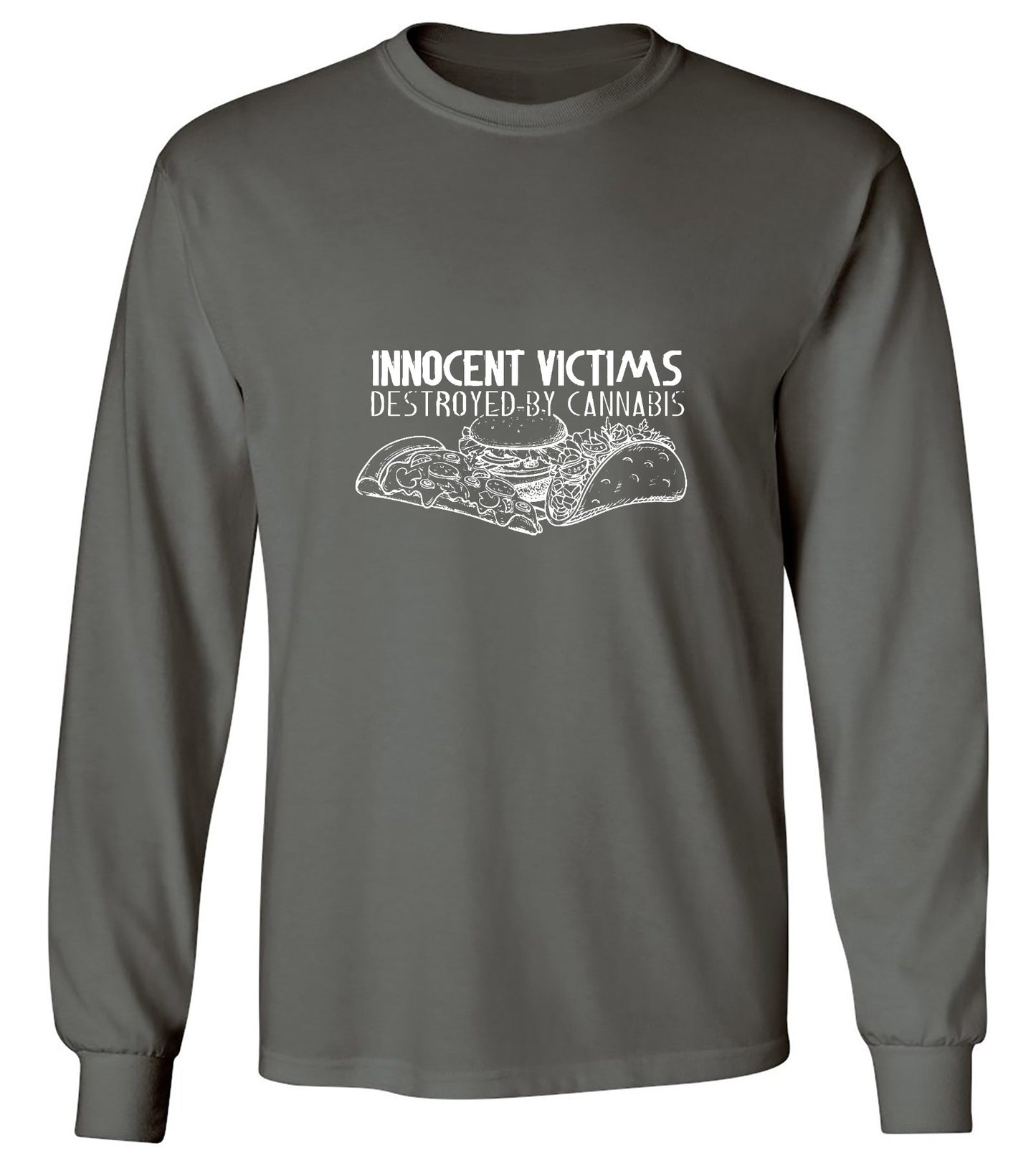 Funny T-Shirts design "Innocent Victims Destroyed By Cannabis T-Shirt - Long Sleeve"