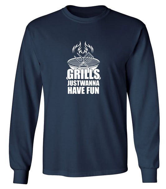 Funny T-Shirts design "GRILLS, Just Wanna Have Fun - T-Shirt for 4th of July - Long Sleeve"