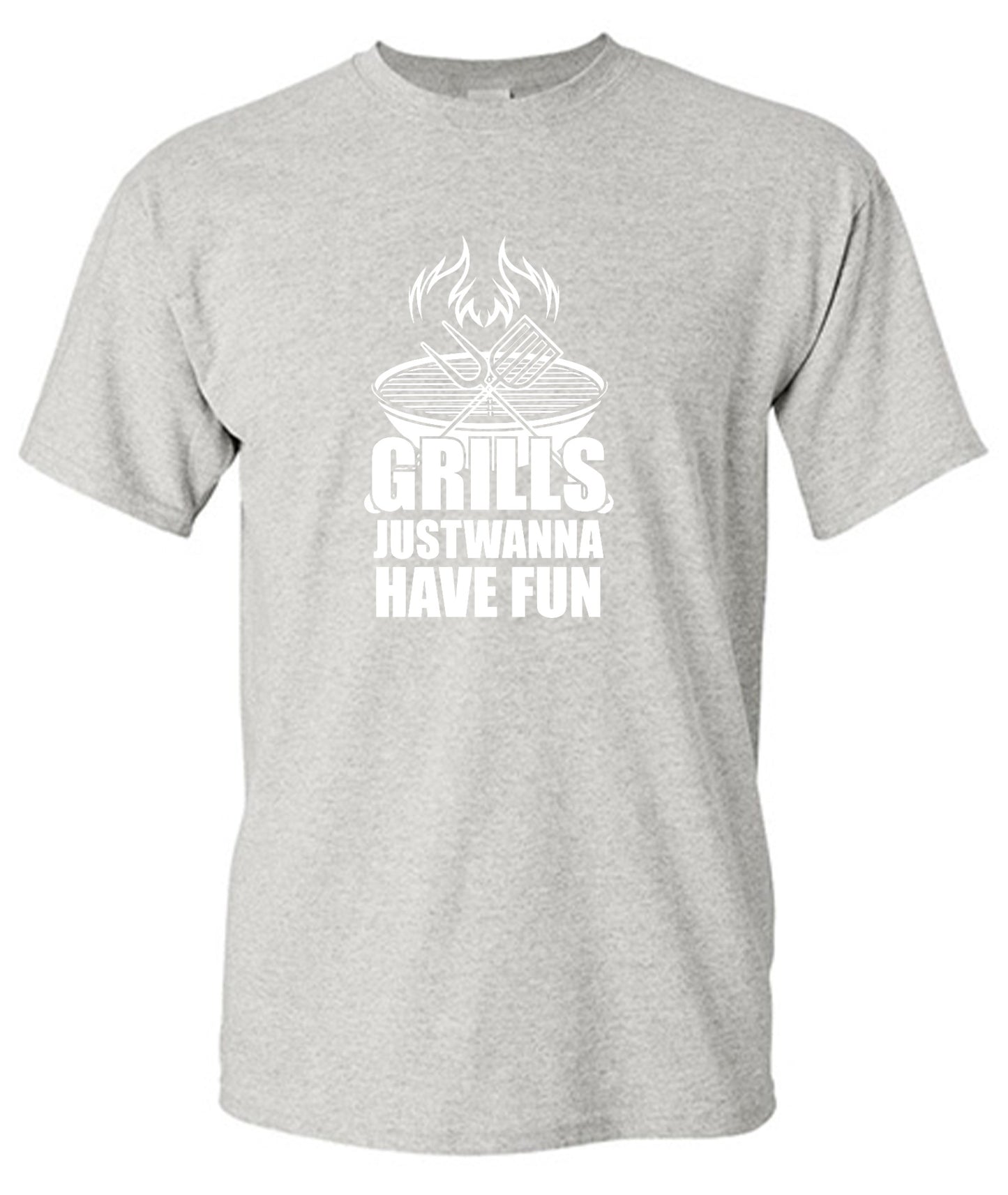 Funny T-Shirts design "GRILLS, Just Wanna Have Fun - T-Shirt for 4th of July"