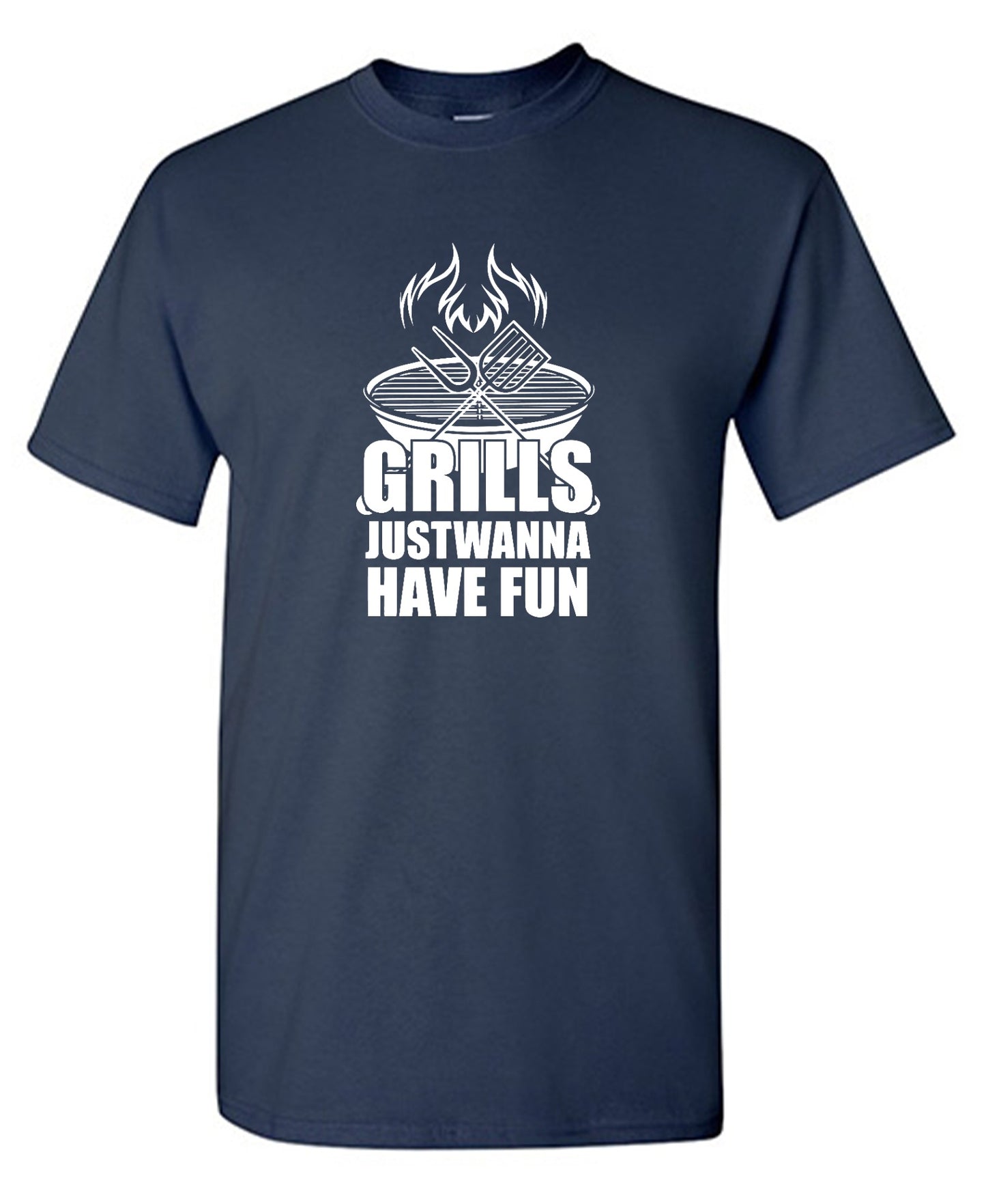 Funny T-Shirts design "GRILLS, Just Wanna Have Fun - T-Shirt for 4th of July"