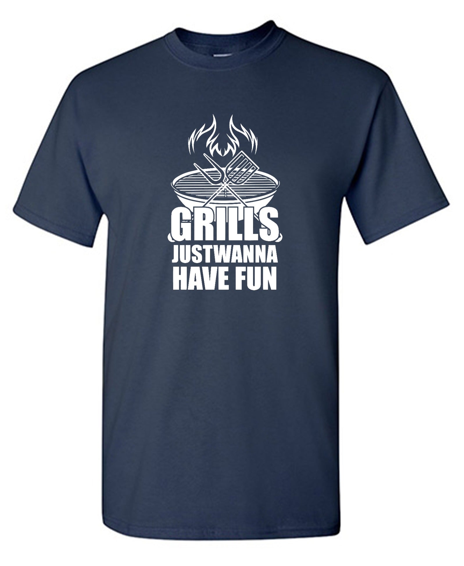 Funny T-Shirts design "GRILLS, Just Wanna Have Fun - T-Shirt for 4th of July"