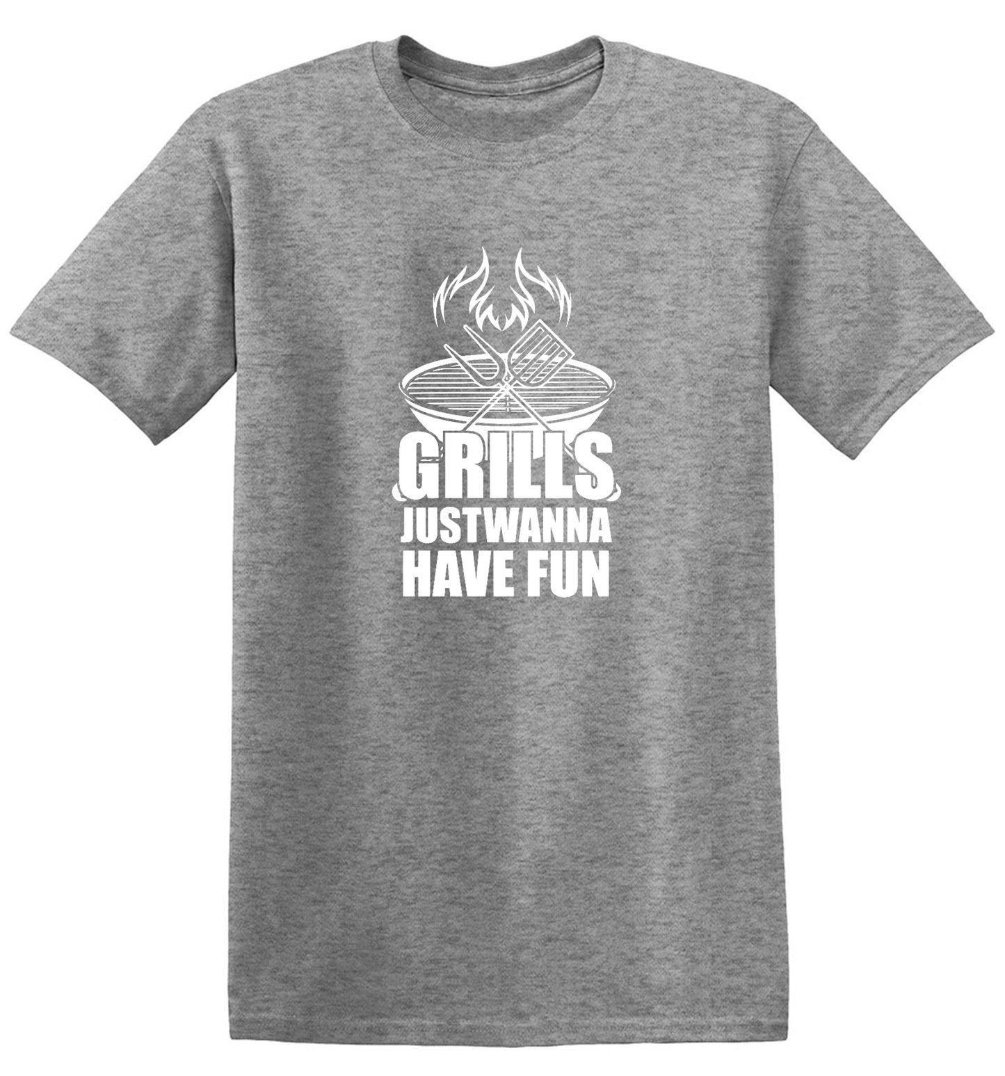 Funny T-Shirts design "GRILLS, Just Wanna Have Fun - T-Shirt for 4th of July"