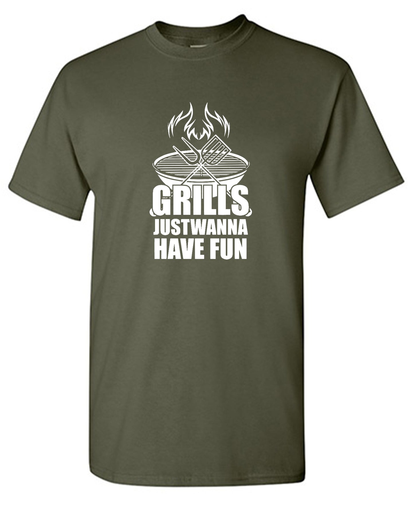 Funny T-Shirts design "GRILLS, Just Wanna Have Fun - T-Shirt for 4th of July"