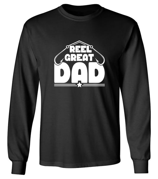 Funny T-Shirts design "Reel Great Dad! - Cute Shirt for Fathers - Long Sleeve"