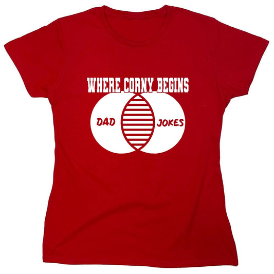 Funny T-Shirts design "Where Corny Begins - Funny Shirt for your Father - Womens"