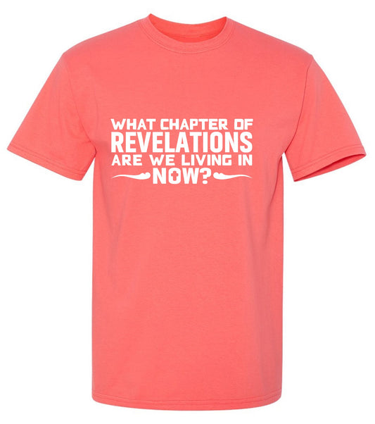 Funny T-Shirts design "What Chapter Of Revelations Are We Living In Now?"