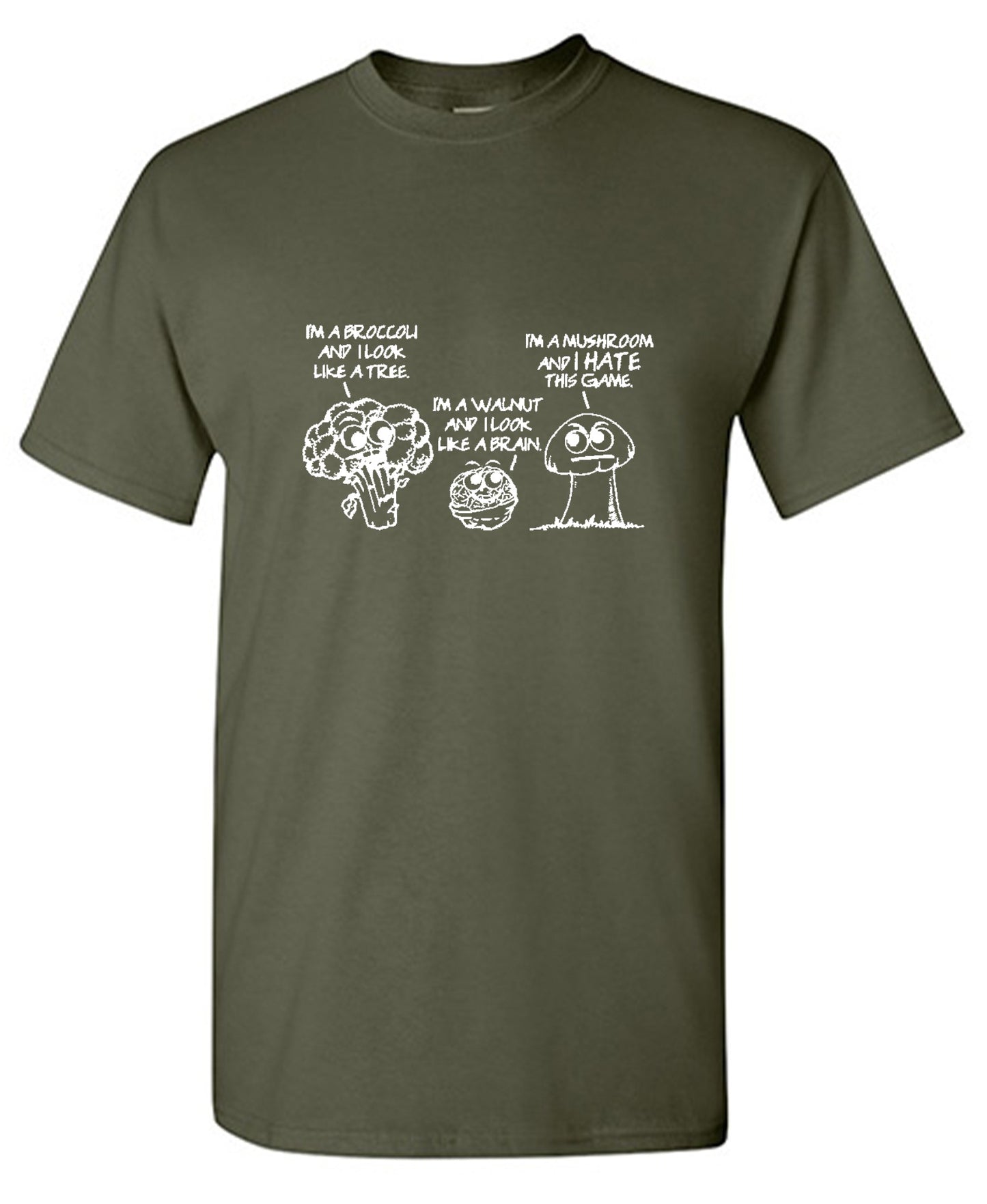 Funny T-Shirts design "I'm A Broccoli And I Look Like A Tree, I'm A Walnut And I Look Like A Brain"