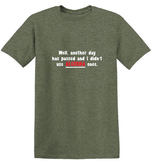Funny T-Shirts design "Well Another Day Has Passed And I Didn't Use Algebra Once"
