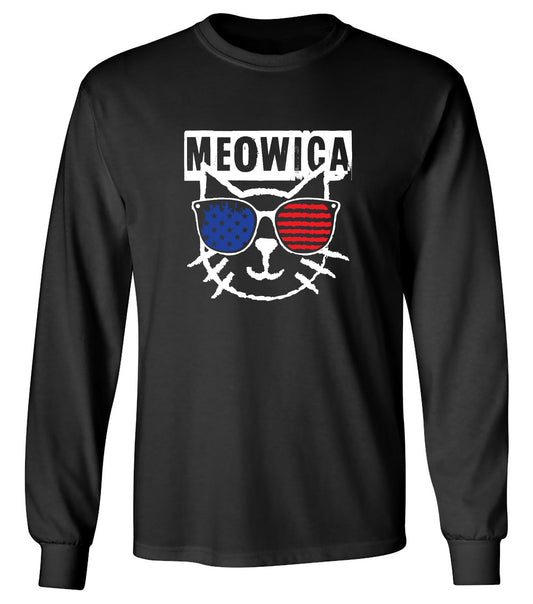 Funny T-Shirts design "Meowica,  4th of July Shirt - Long Sleeve"