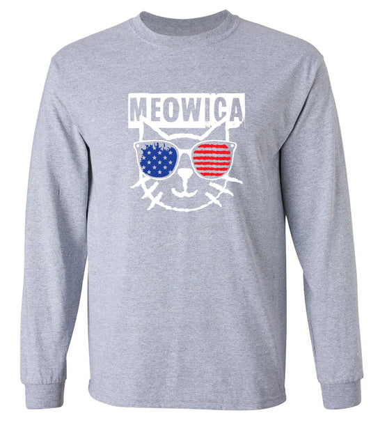 Funny T-Shirts design "Meowica,  4th of July Shirt - Long Sleeve"
