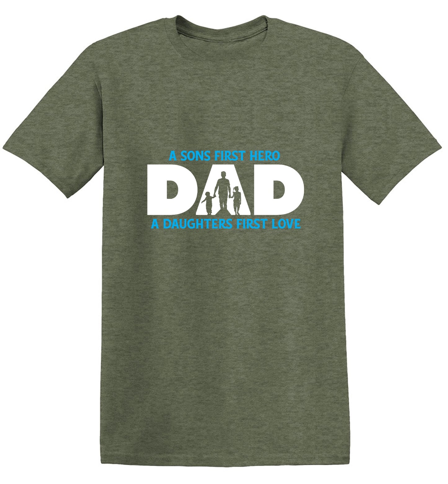 Funny T-Shirts design "A Sons First Hero, Dad, A Daughters First Love T-Shirt"