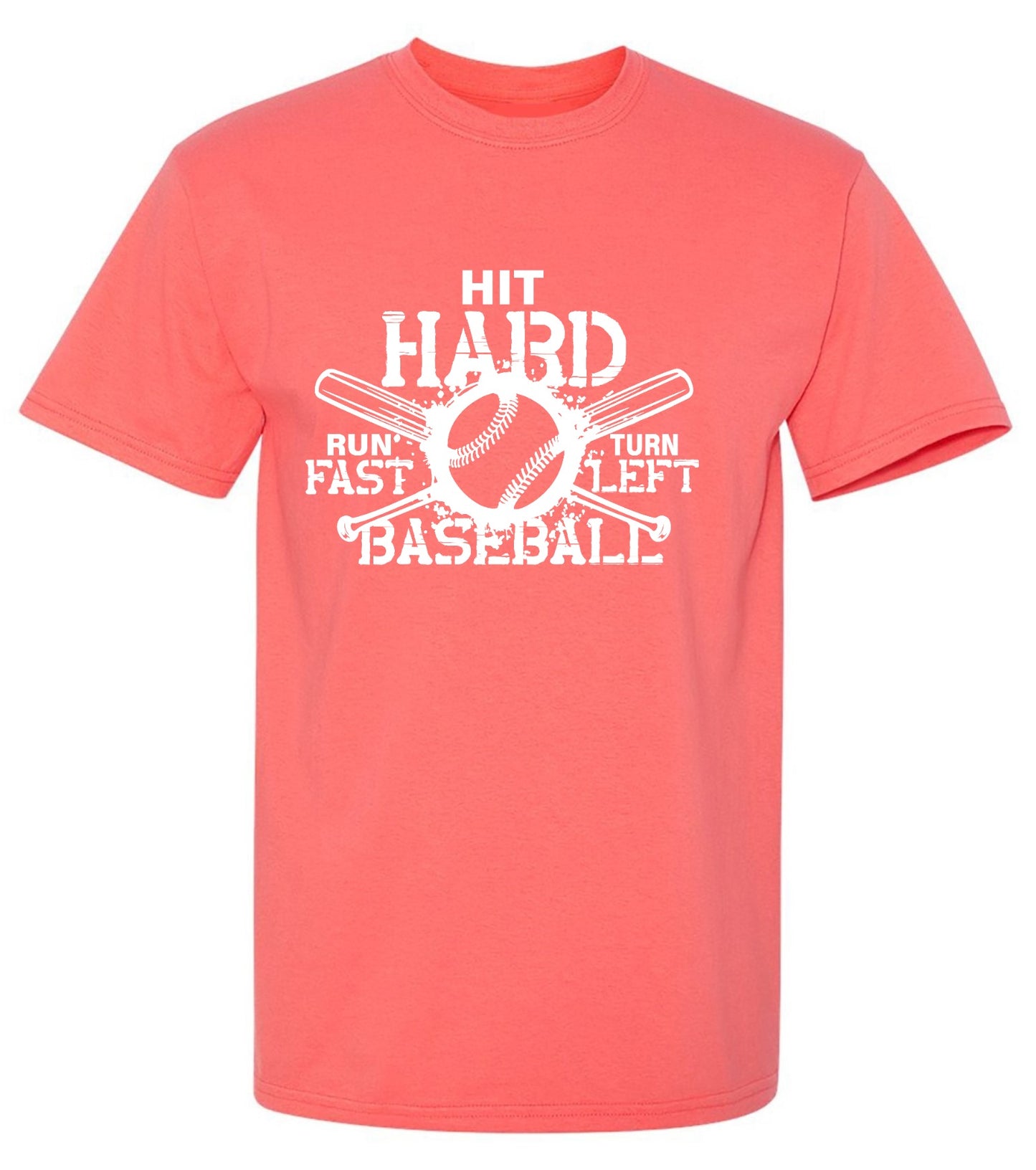 Funny T-Shirts design "Hit Hard, Run Fast, Turn Left Baseball T-Shirt - Youth"