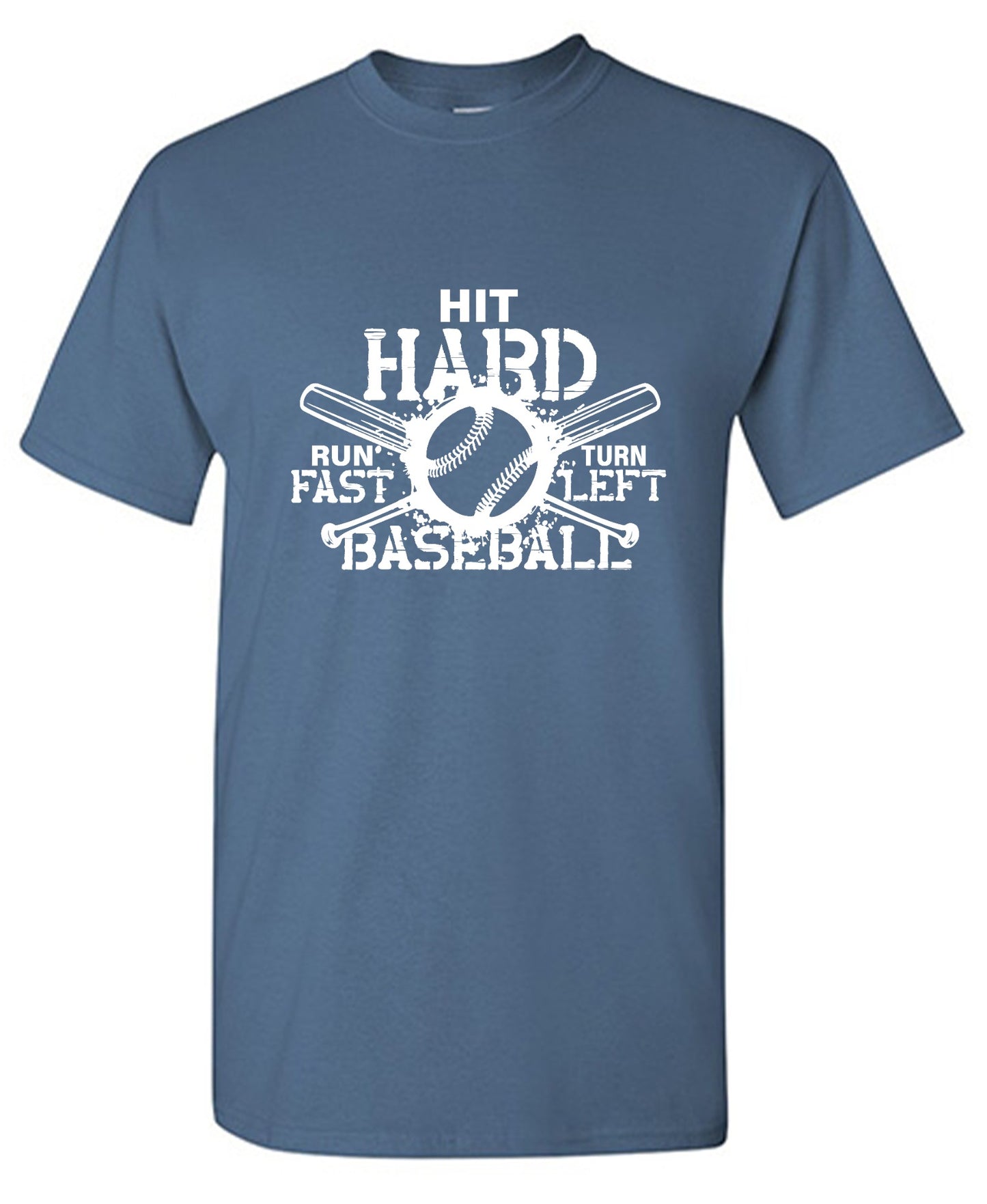 Funny T-Shirts design "Hit Hard, Run Fast, Turn Left Baseball T-Shirt - Youth"