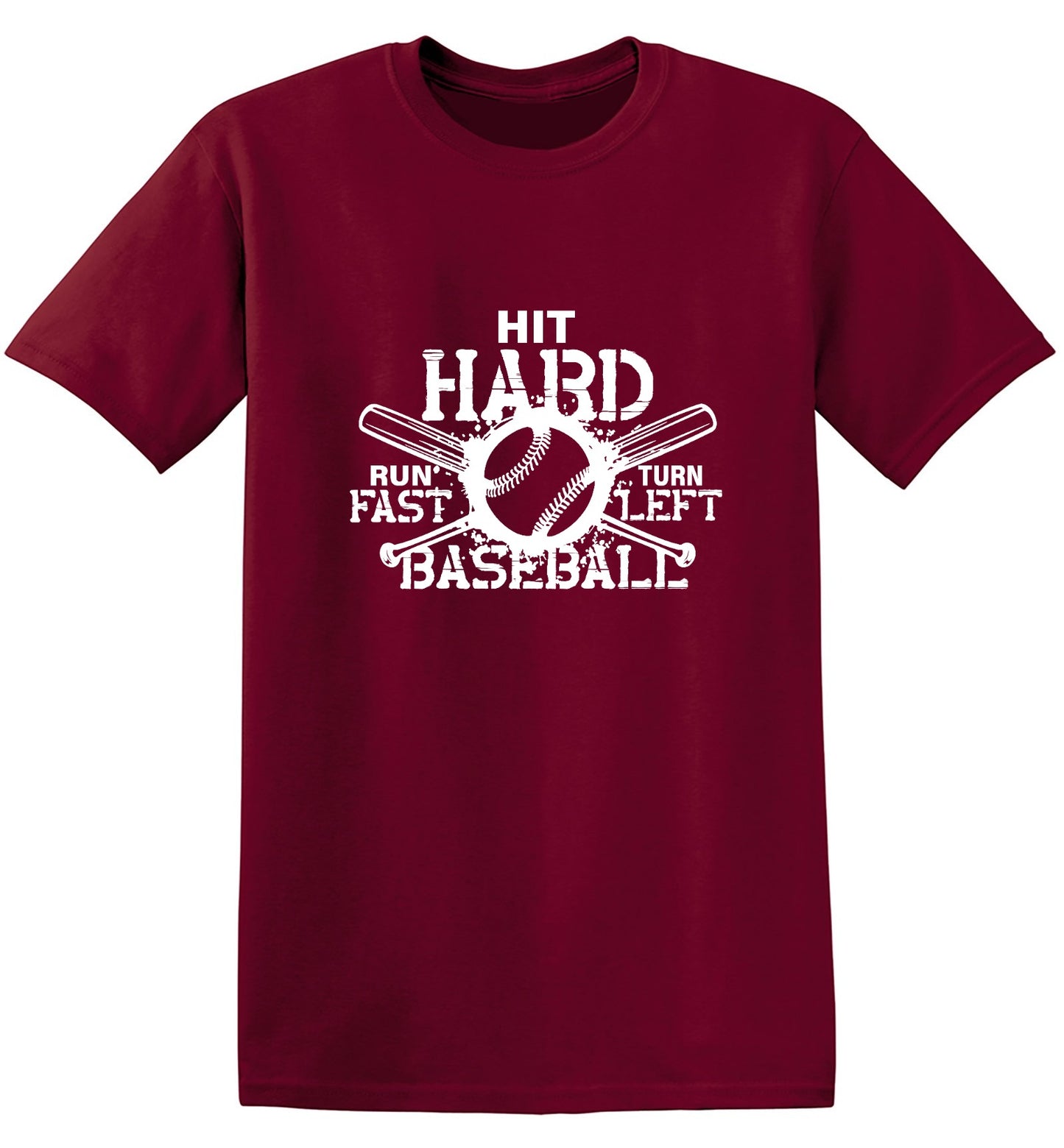 Funny T-Shirts design "Hit Hard, Run Fast, Turn Left Baseball T-Shirt - Youth"
