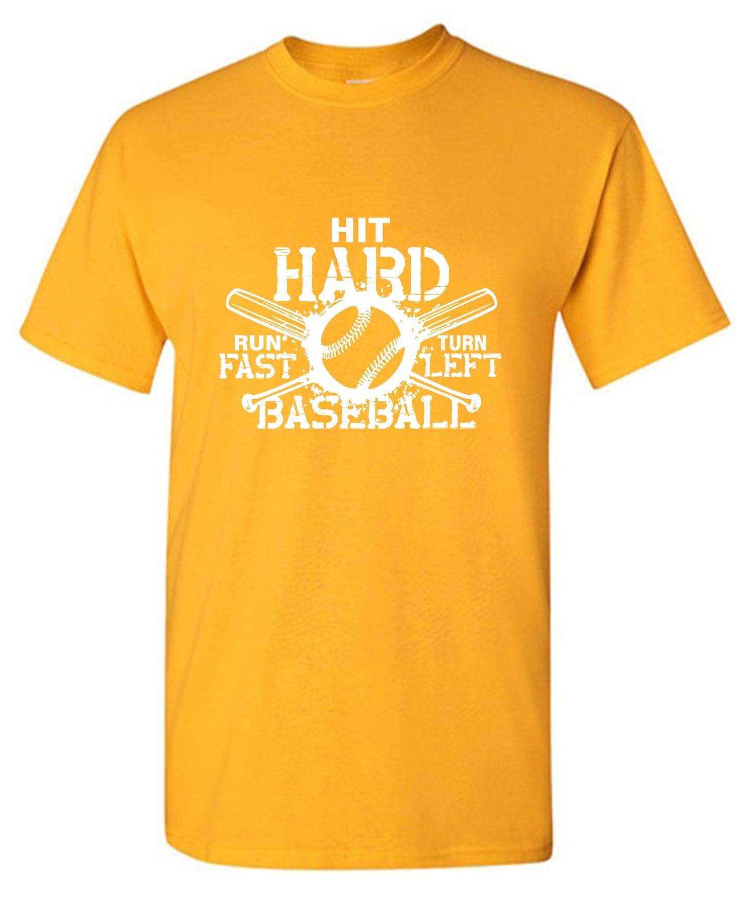 Funny T-Shirts design "Hit Hard, Run Fast, Turn Left Baseball T-Shirt - Tall Tee"