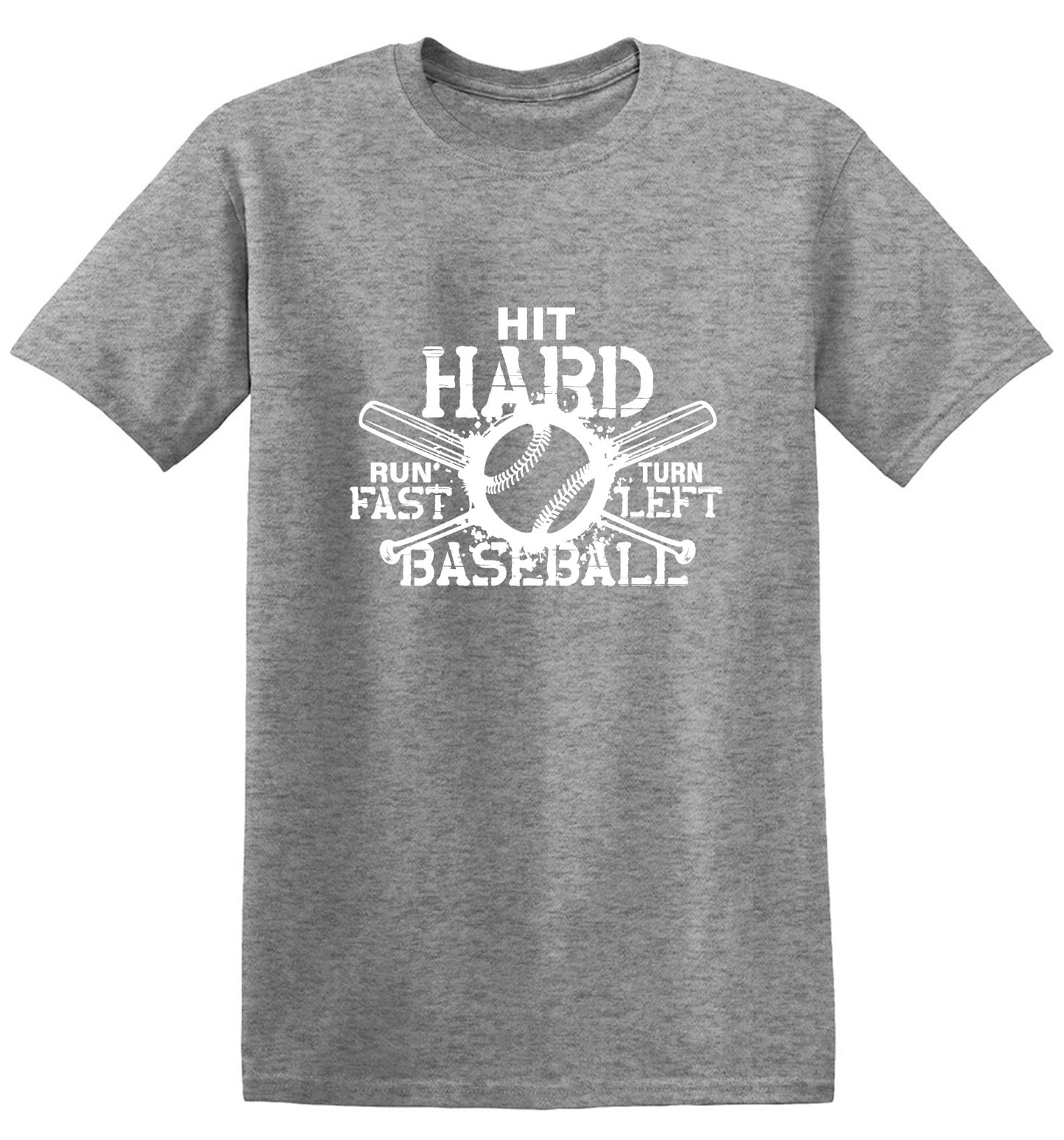 Funny T-Shirts design "Hit Hard, Run Fast, Turn Left Baseball T-Shirt - Youth"