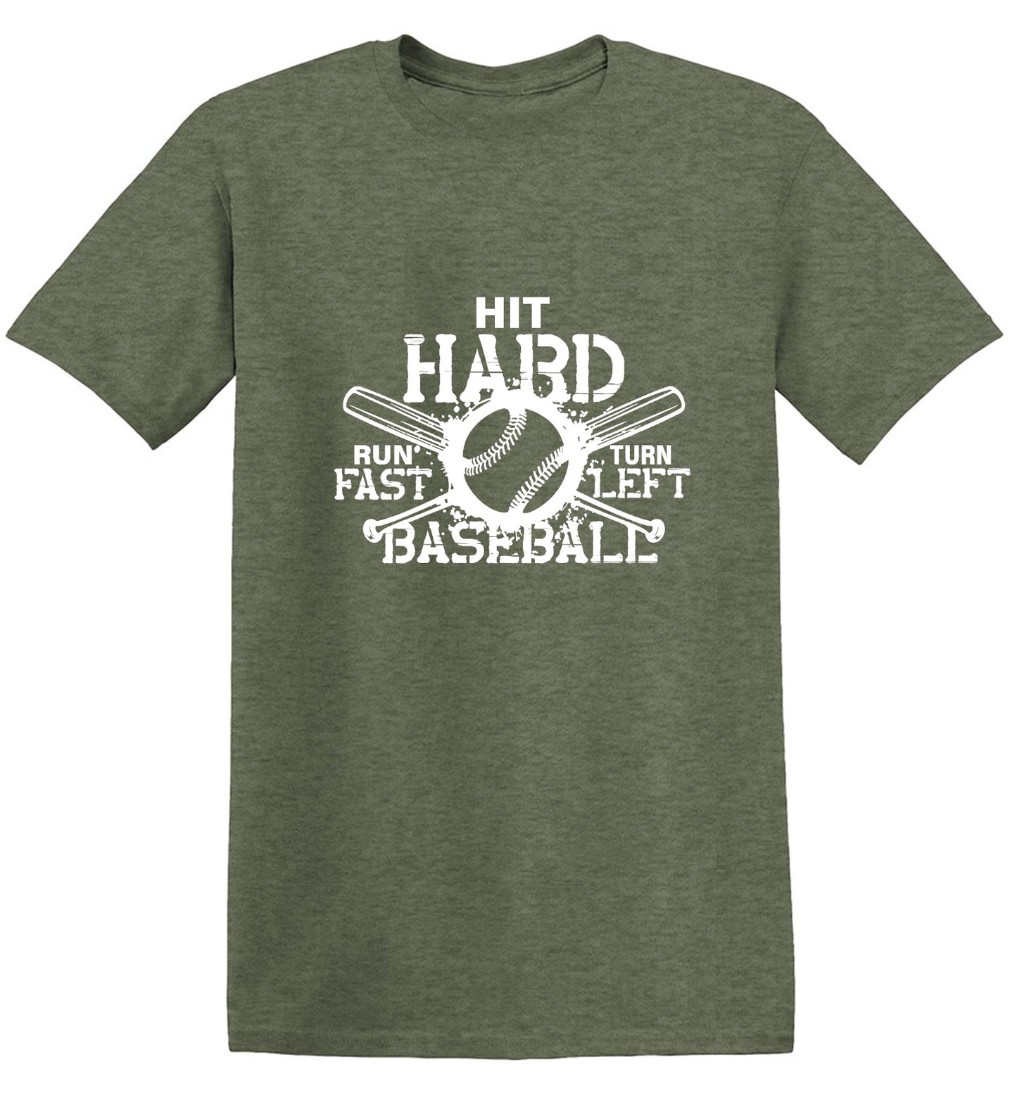 Funny T-Shirts design "Hit Hard, Run Fast, Turn Left Baseball T-Shirt - Youth"