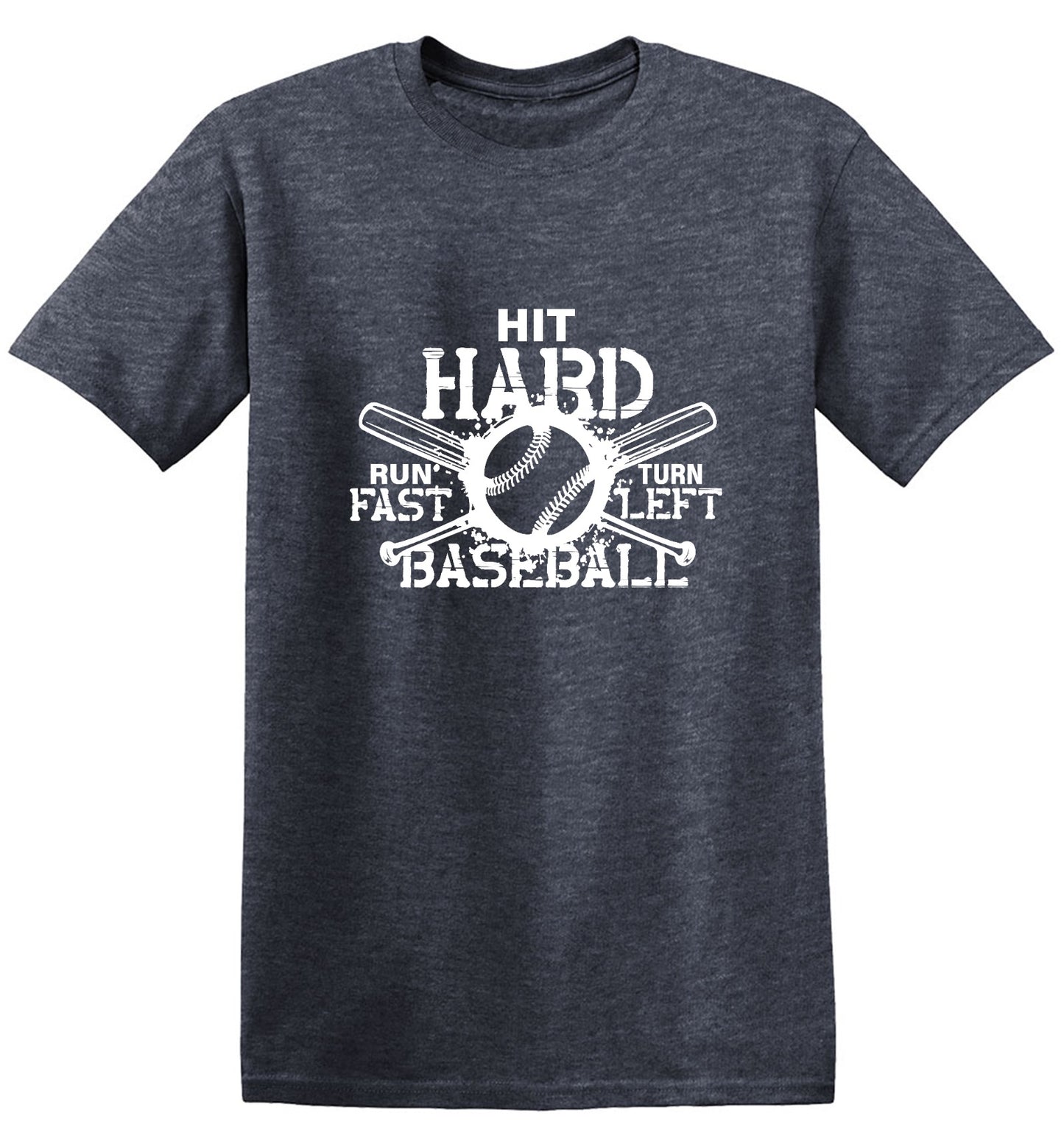 Funny T-Shirts design "Hit Hard, Run Fast, Turn Left Baseball T-Shirt - Tall Tee"