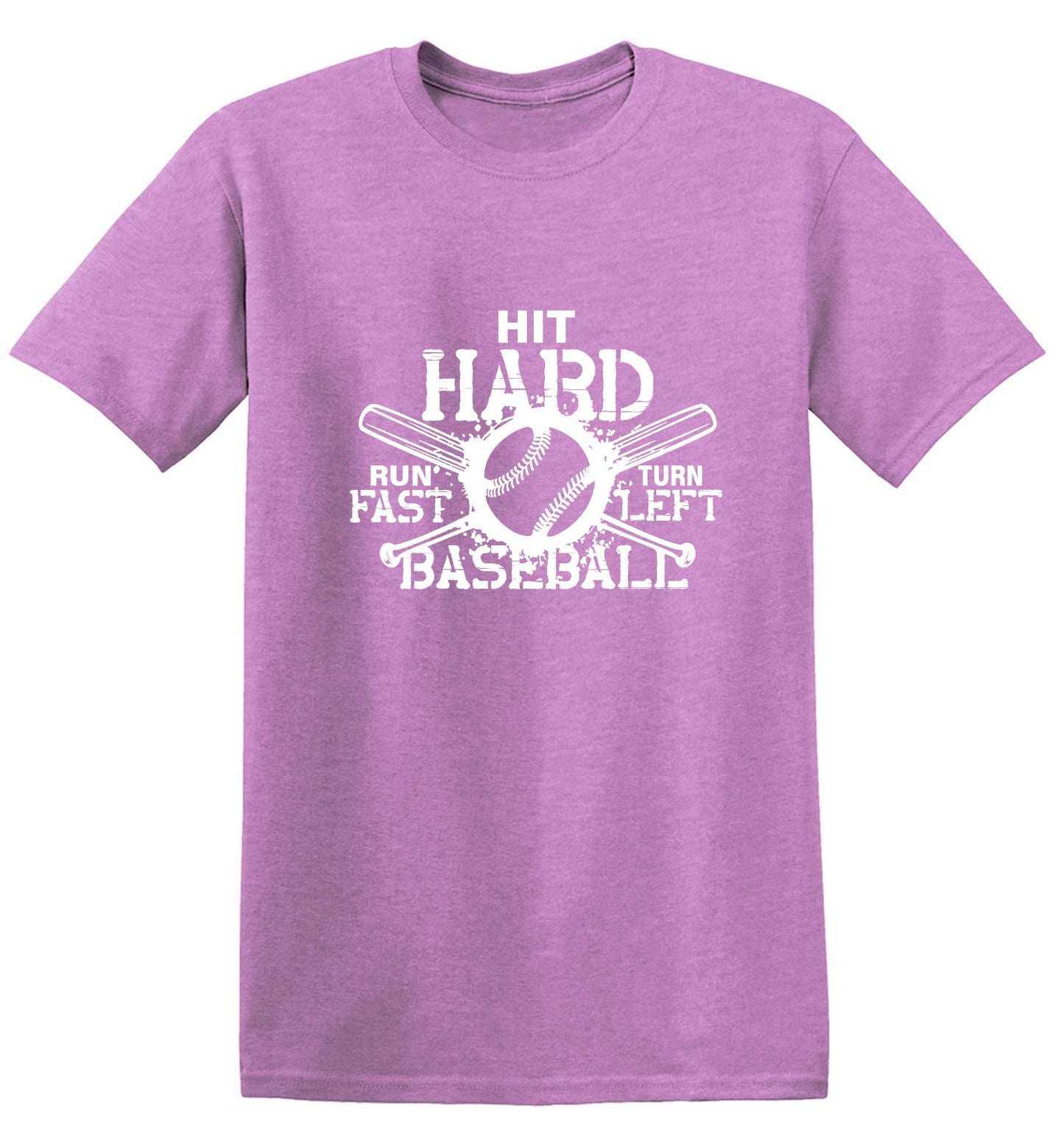 Funny T-Shirts design "Hit Hard, Run Fast, Turn Left Baseball T-Shirt - Tall Tee"