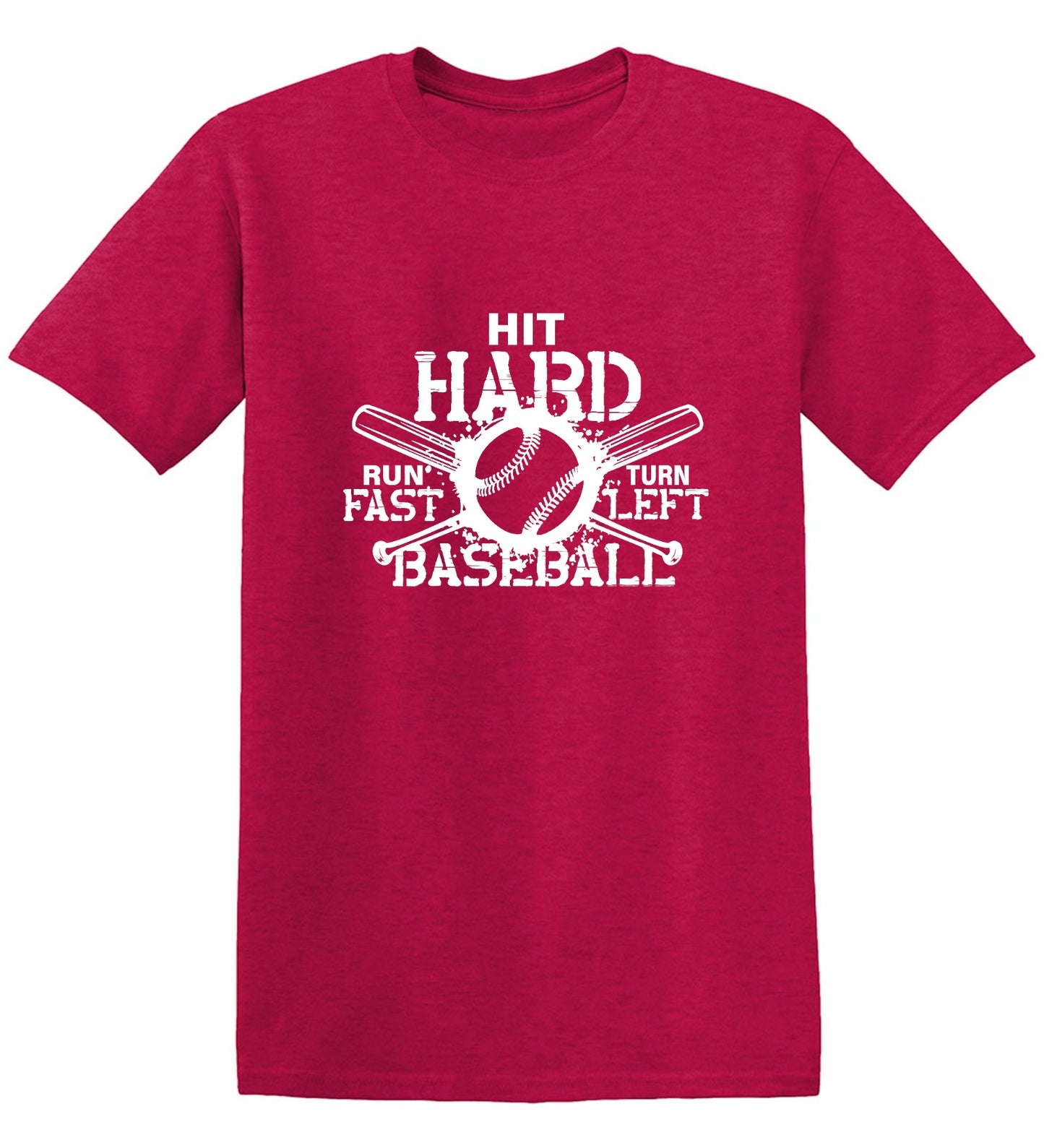 Funny T-Shirts design "Hit Hard, Run Fast, Turn Left Baseball T-Shirt - Youth"