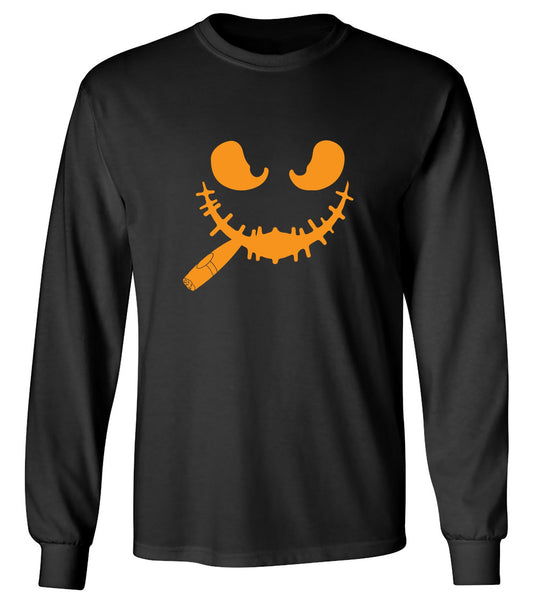 Funny T-Shirts design "Pumpkin Having Cigar T Shirt - Long Sleeve"