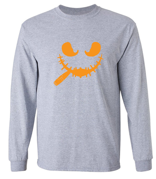 Funny T-Shirts design "Pumpkin Having Cigar T Shirt - Long Sleeve"