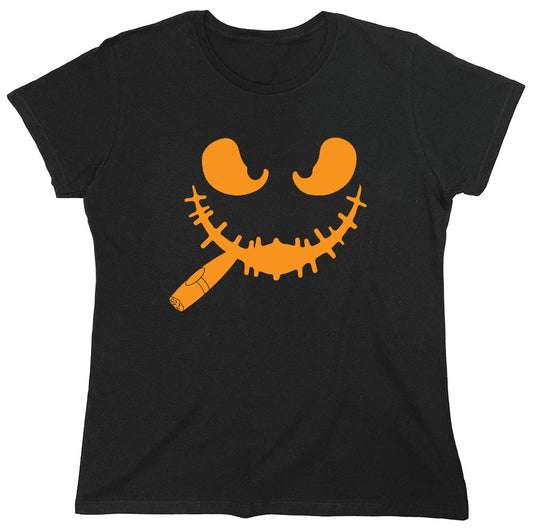 Funny T-Shirts design "Pumpkin Having Cigar T Shirt - Womens"