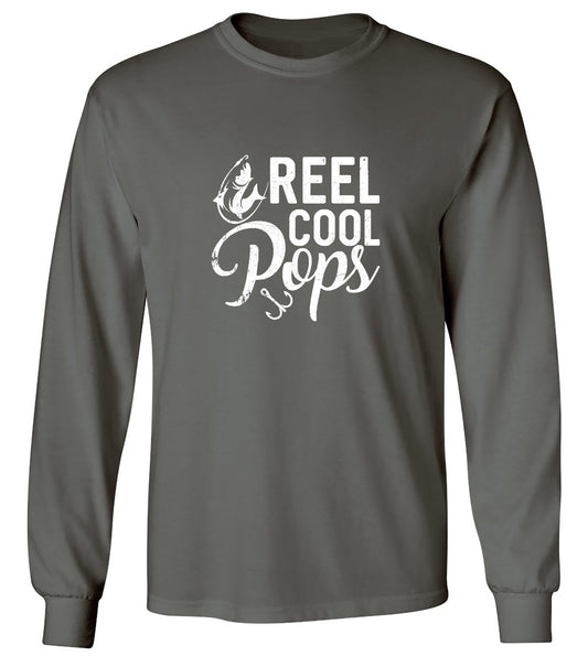 Funny T-Shirts design "Reel Cool Pops - Shirt for Fathers that love Fishing - Long Sleeve"